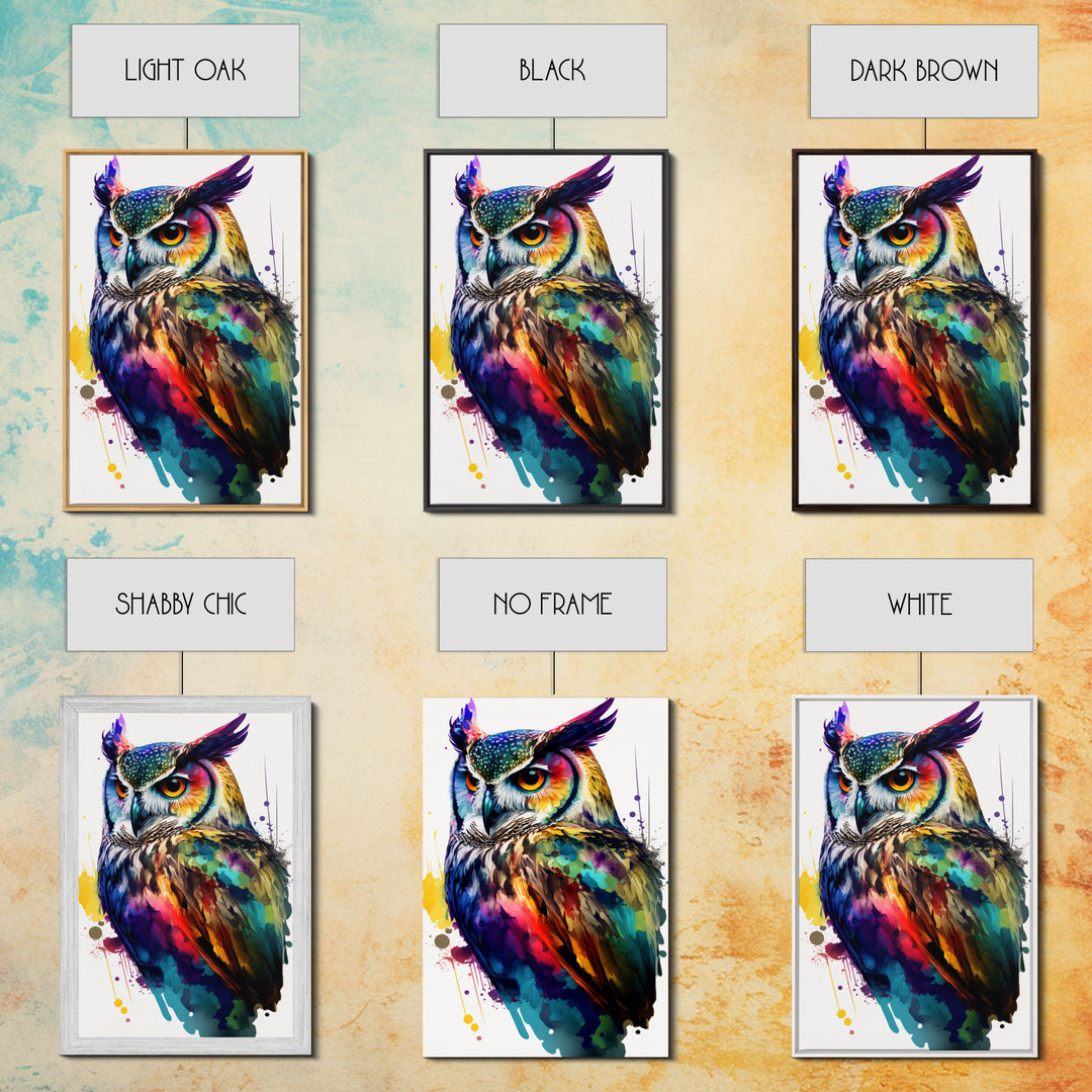 Watercolor Owl Painting Canvas Print, Framed Canvas Art, Pop Art Style, Owl Decor, Owl Print, Owl Art