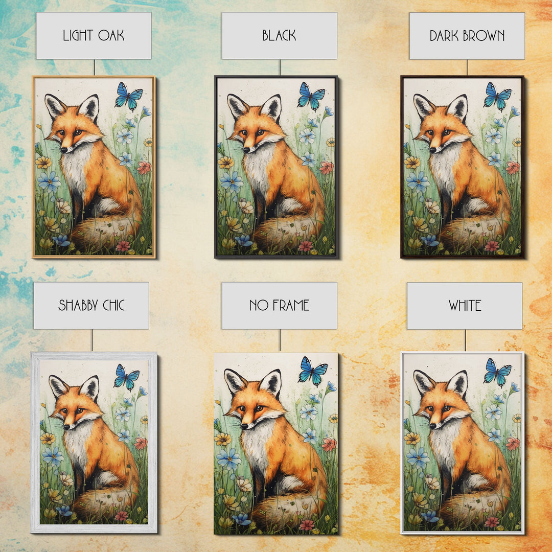Framed Fox Wall Art, Vintage Wall Art, Muted Neutral Colors, Animal Prints, Farmhouse Wall Decor, Moody Wall Decor, Canvas Print