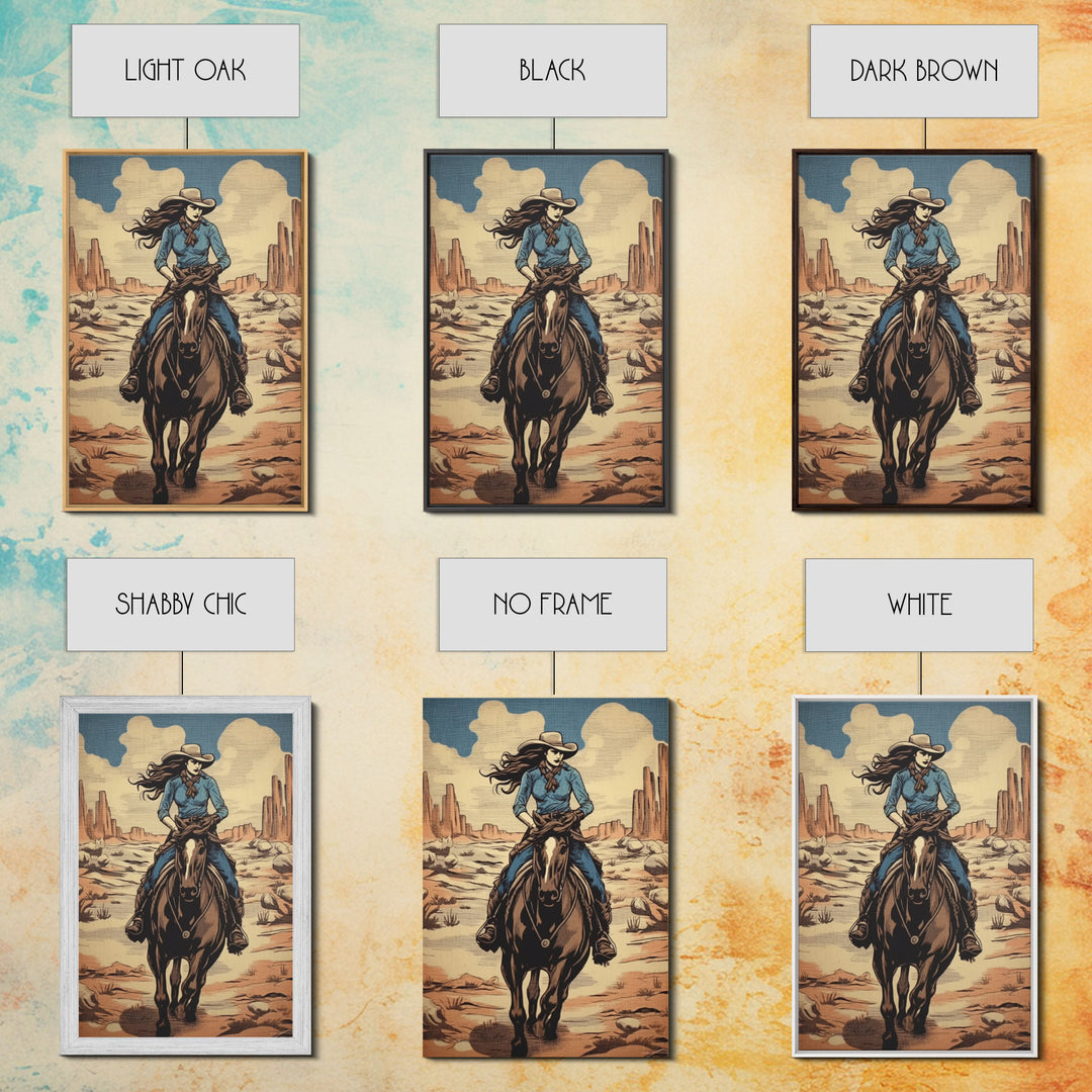 Western Cowgirl Painting Print, Vintage Wall Art, Mid Century Decor, Antique Oil Painting, Moody Print, Western Poster Art