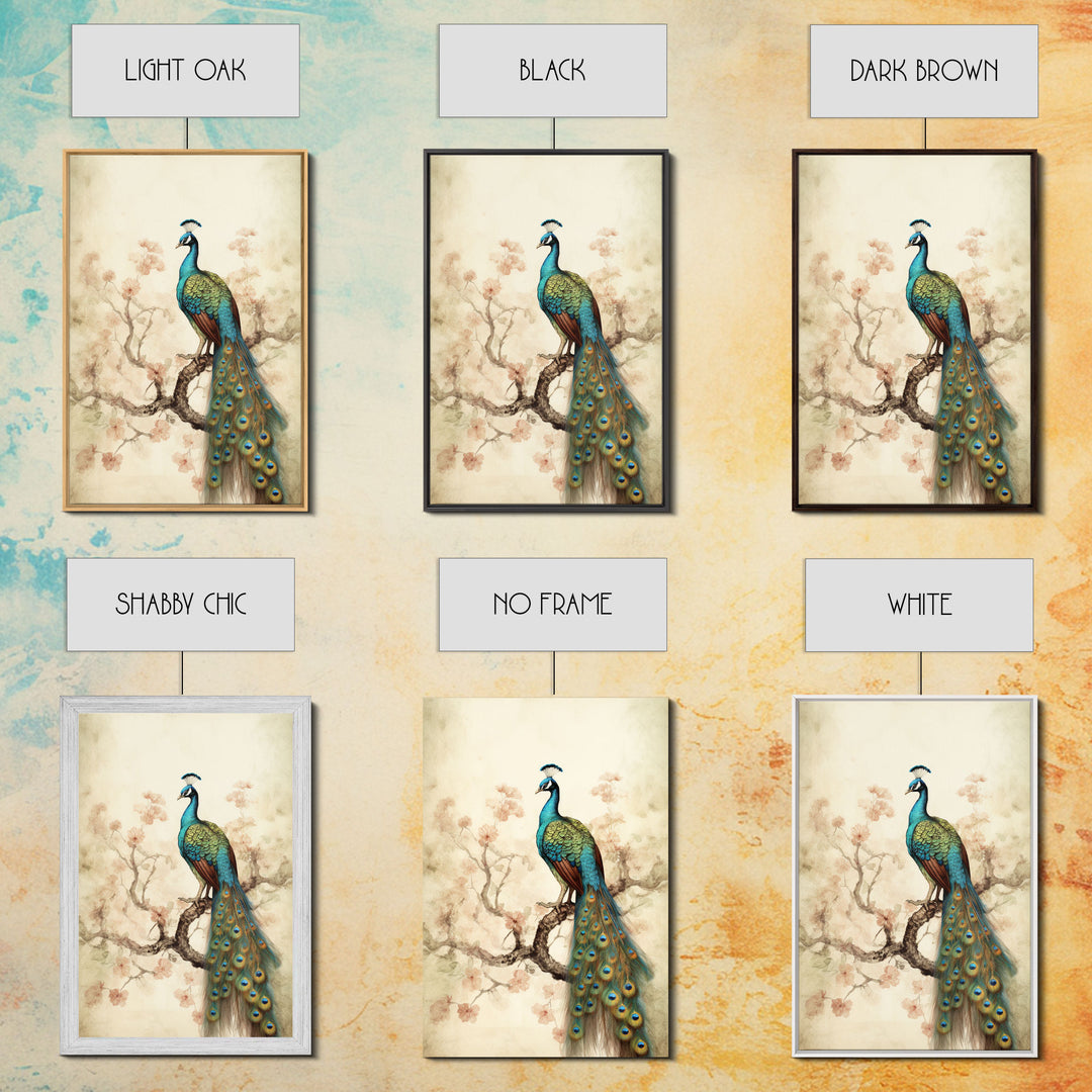 peacock wall art | peacock art print | boho wall art | peacock poster | mid century modern art | home office wall art | Farmhouse Canvas Art