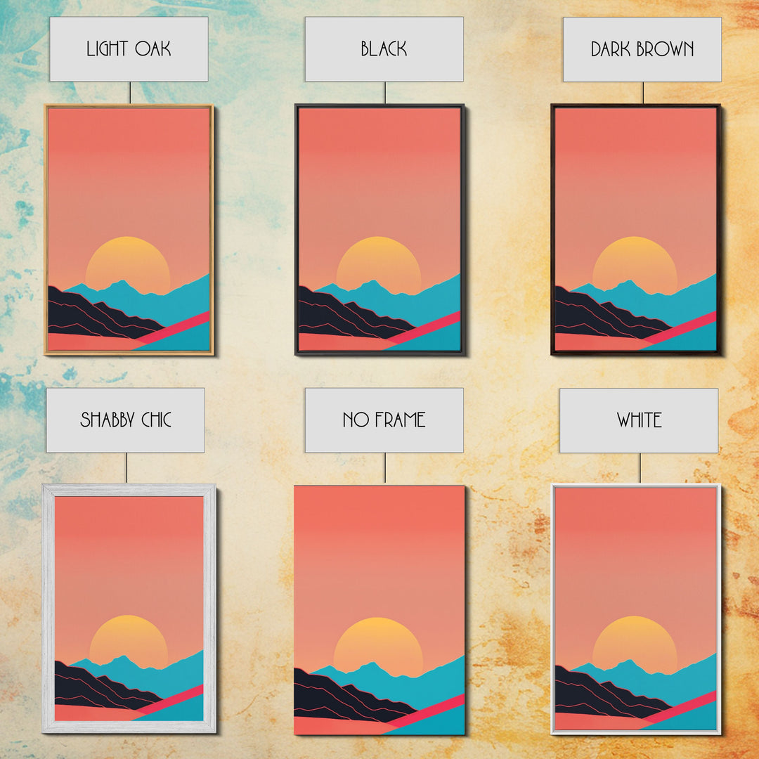 Peach Sunset, Framed Canvas Print, Minimalist Art Deco Inspired Wall Art