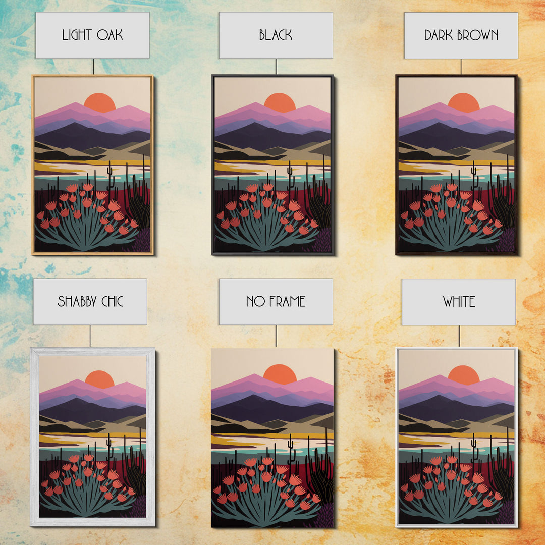 Boho Style Mountain Landscape, Minimalist Art, Sunset Over The Mountains