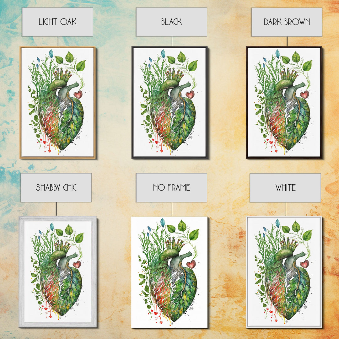 Florapunk Heart, Anatomical Heart Painting Canvas Print, Watercolor Heart, Human Heart, Pond Heart, Marsh Painting, Waterlily, Lily pads