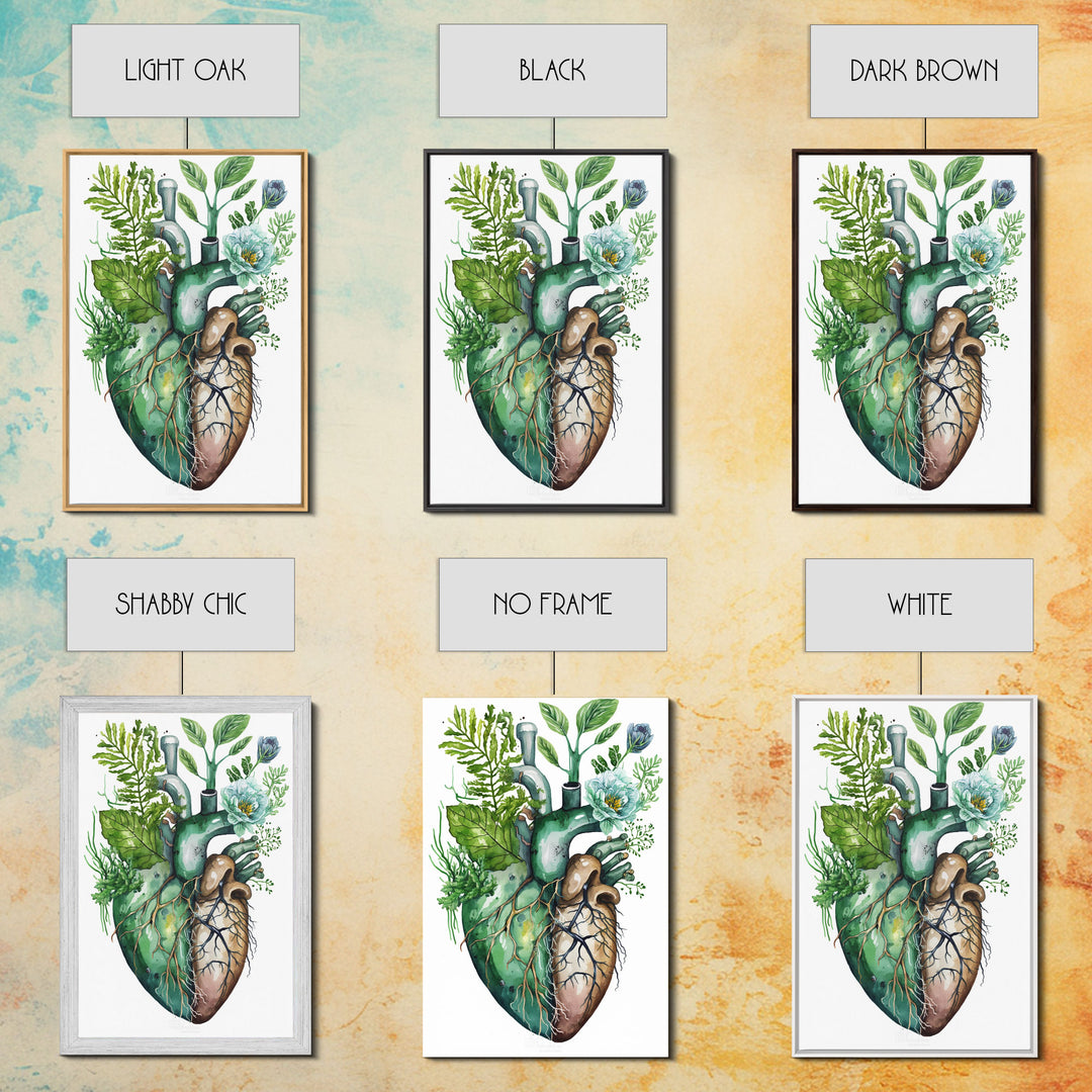 Florapunk Heart, Anatomical Heart Painting Canvas Print, Watercolor Heart, Human Heart, Pond Heart, Marsh Painting, Waterlily, Lily pads