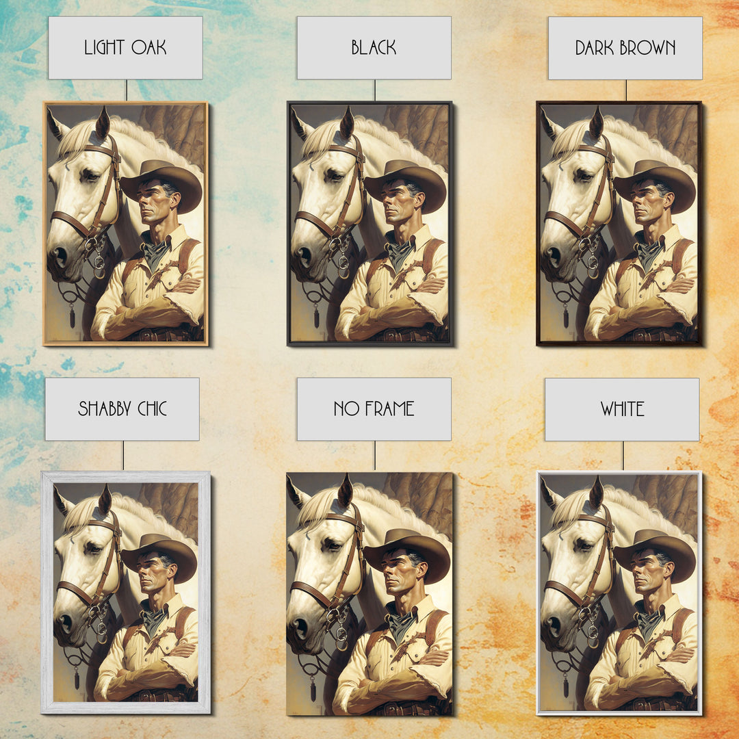 Western Cowboy Painting Canvas Print | Vintage Wall Art | Mid Century Decor | Antique Oil Painting | Moody Print | JC Leyendecker Inspired