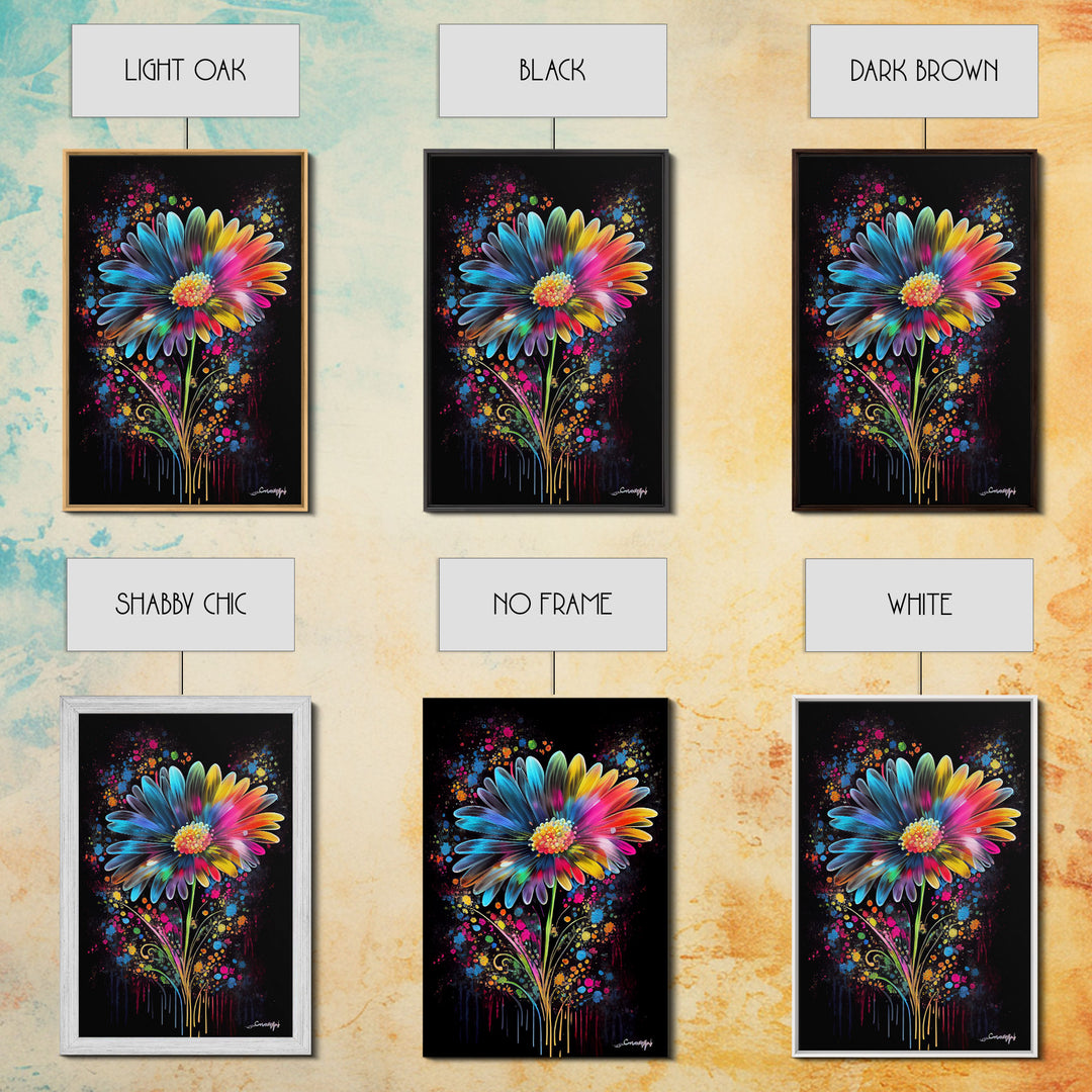Neon Graffiti Flowers, Framed Canvas Print, Original Painting, Huge Wall Art, Large Format Living Room Art