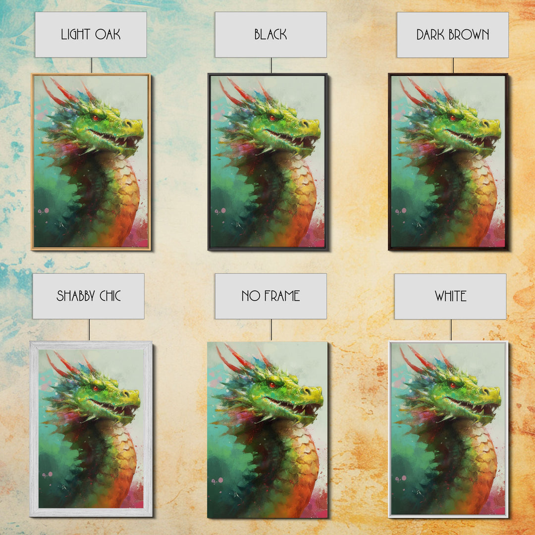 Framed Dragon Print, Watercolor Painting Of A Beautiful Dragon, Canvas Print, Canvas Art, Fantasy Decor