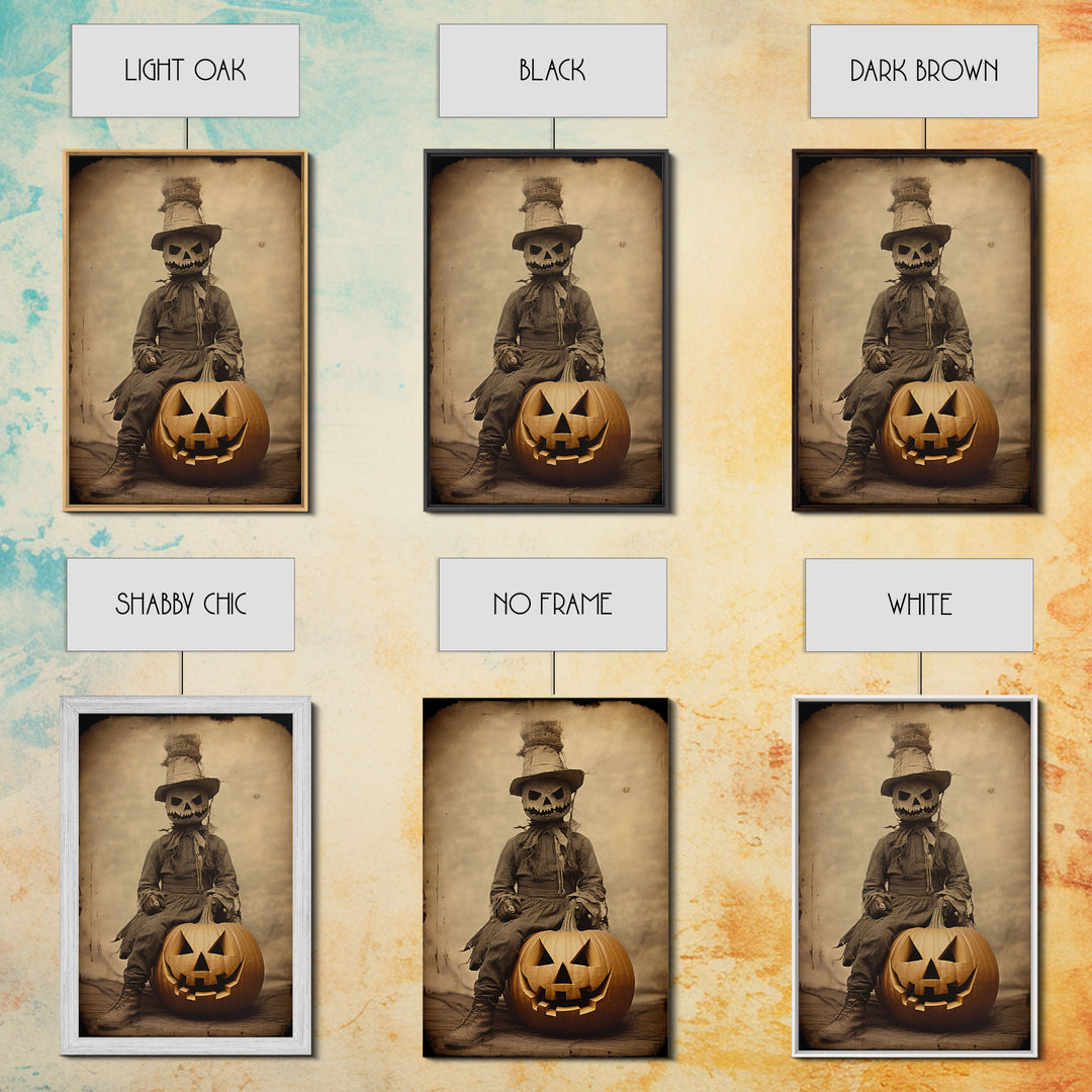 Spooky Halloween Art, The Scarecrow and the Jack O' Lantern, Framed Canvas Print, Halloween Canvas, Spooky Decor, Cottagecore Spooky Art