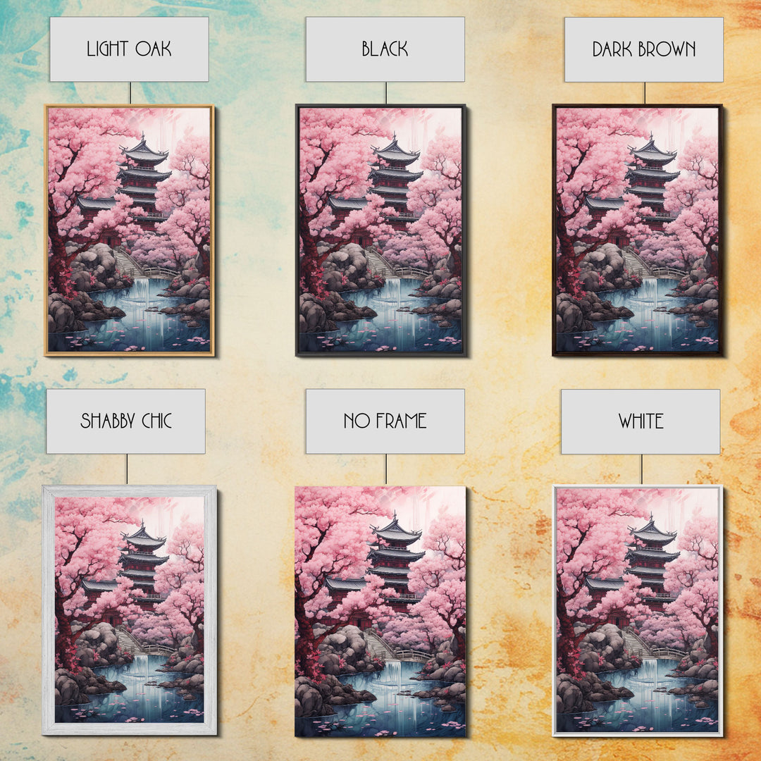 Pagoda Wall Art, Japanese Wall Art, Asian Art, Cherry Blossom Tree, Canvas Print, Wall Art, Vertical Art, Engagement Gift, Prints Wall Art
