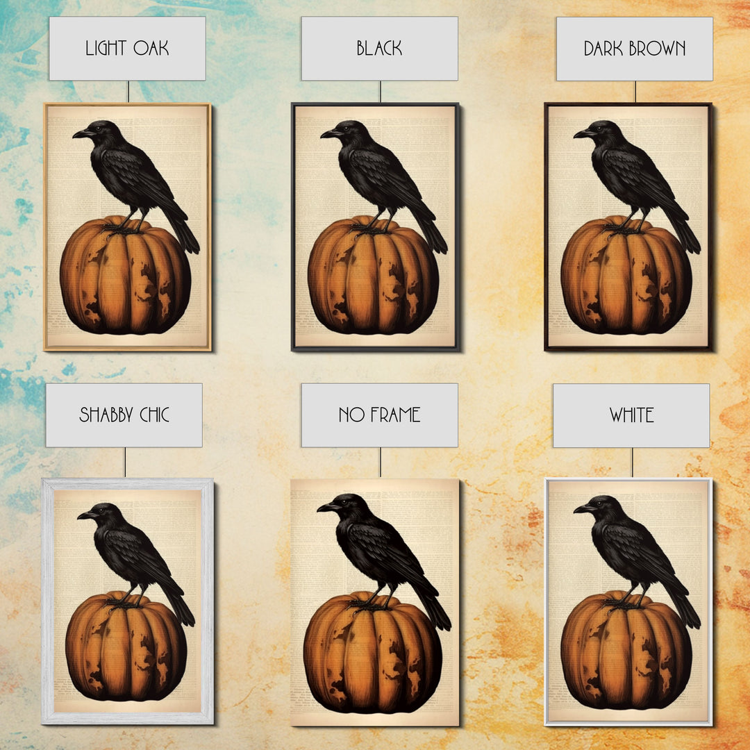 Vintage Halloween Prints, Halloween Decor, Crow / Raven Wall Art, Vintage Art Print Funny Halloween Print Art Vintage Raven Pumpkin Art