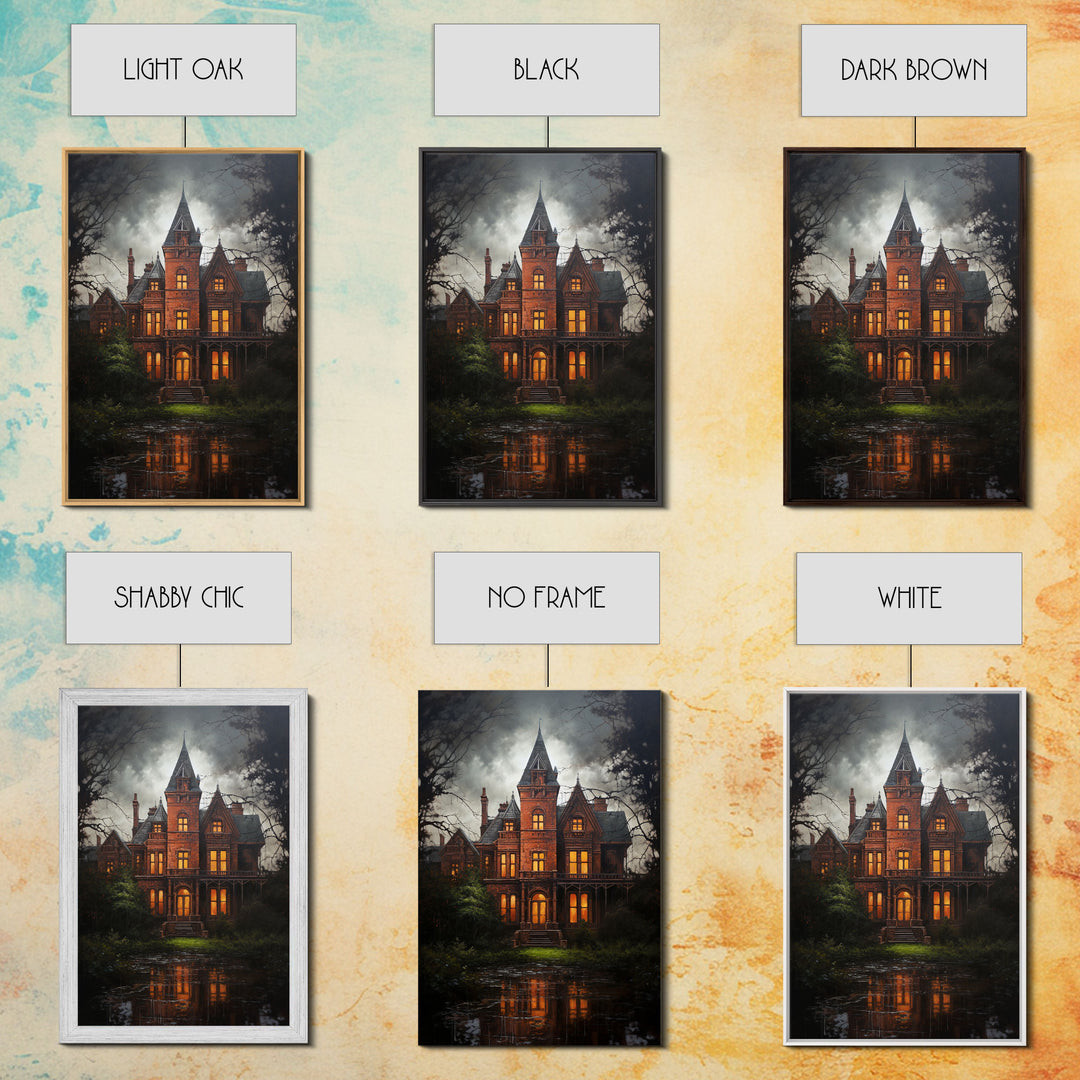 The Haunted House, Framed Canvas Art, Painting Of Haunted Victorian Mansion, Dark Academia, Halloween Decorations, Halloween Art