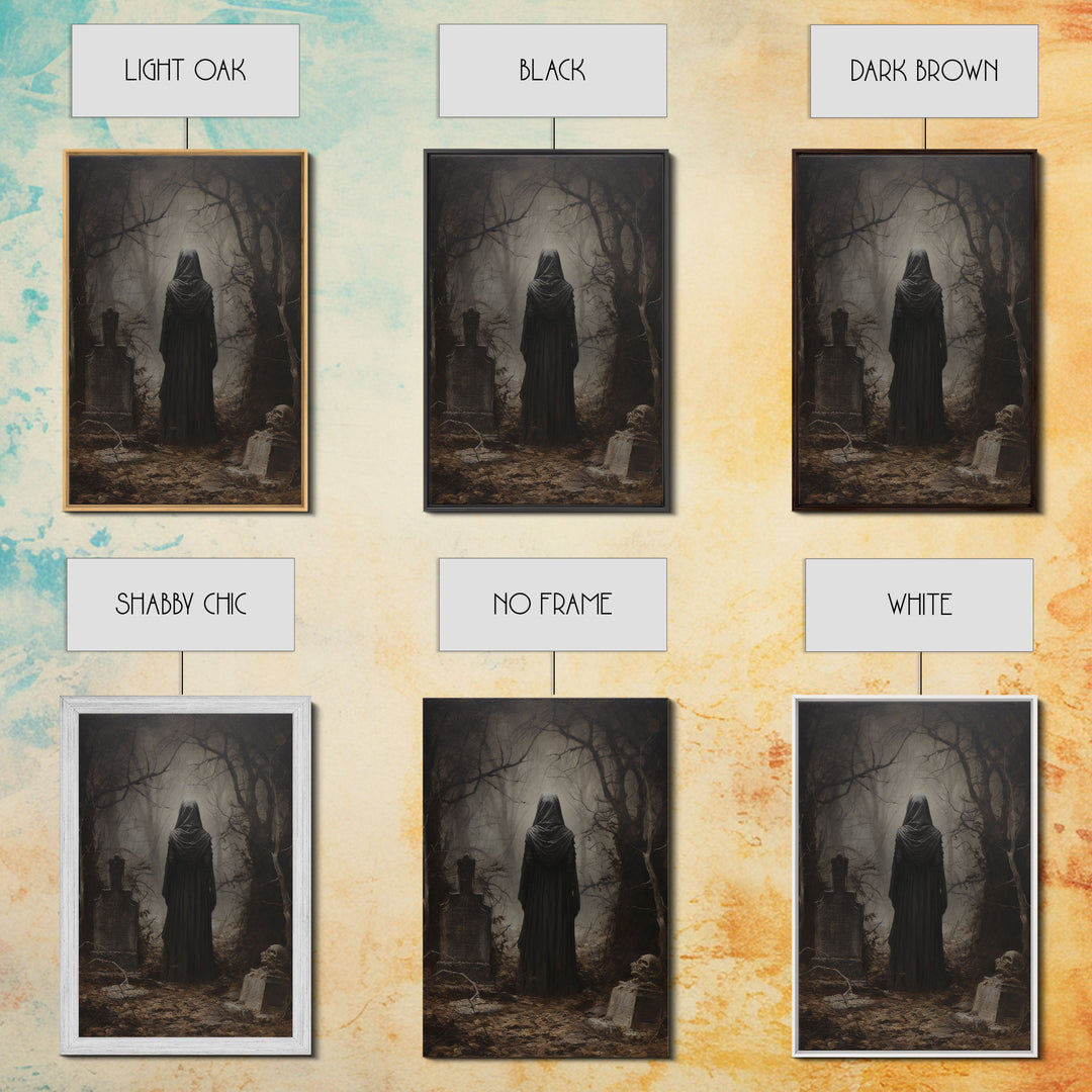 The Witch In The Cemetary, Vintage Halloween Witch Art, Halloween Canvas Printed / Framed Canvas, Witchy Decor, Witchcraft, Dark Academia