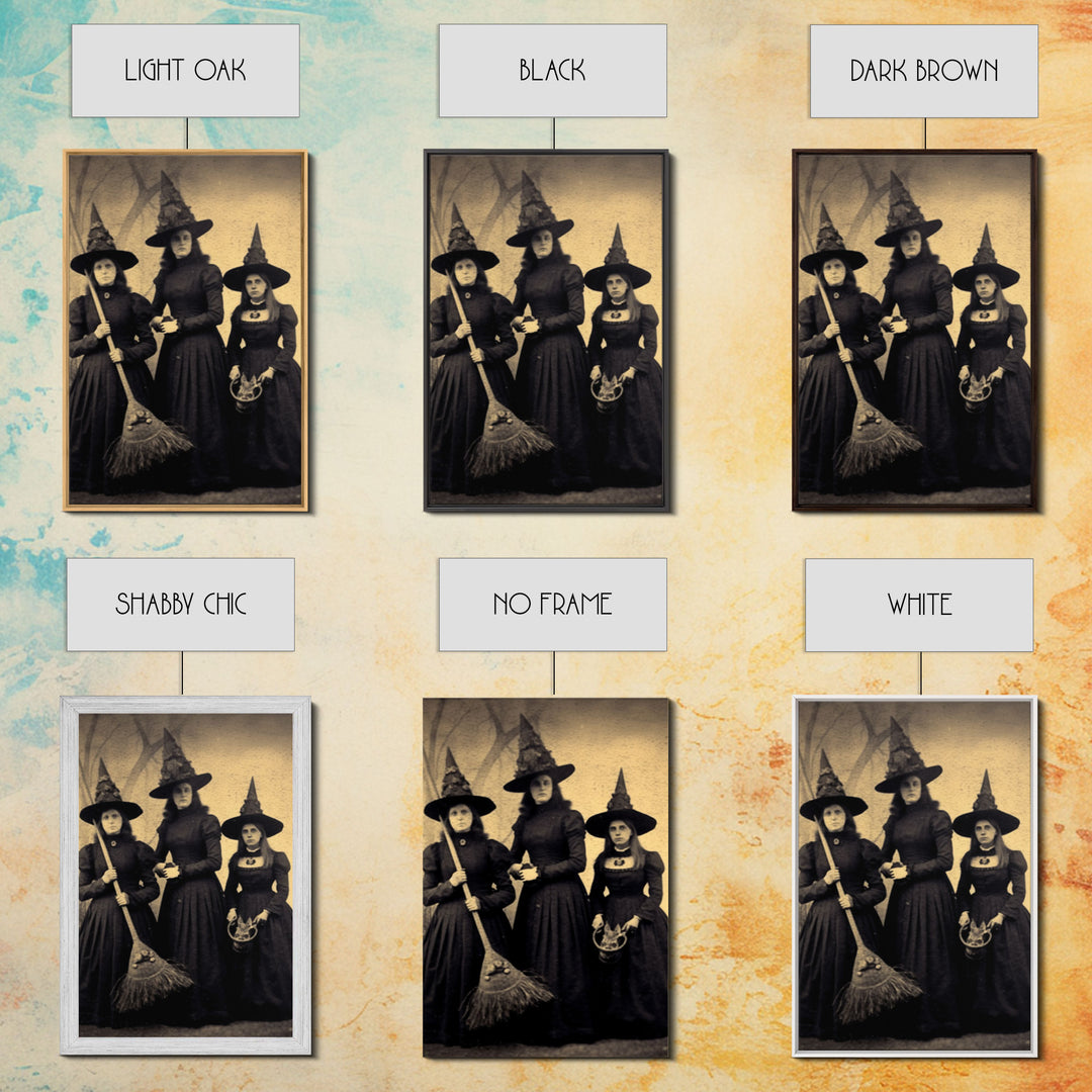 Victorian Witches, Vintage Tintype Style Photograph, Framed Canvas Print, Gothic Wall Art, Dark Academia, Witch Art