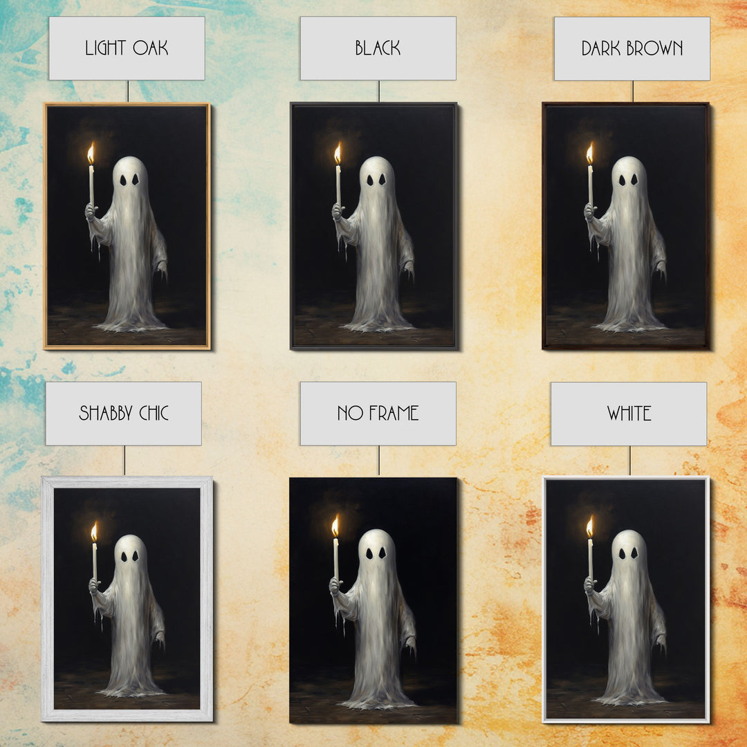 Spooky Halloween Ghost Holding a Candle, Vintage Canvas Print, Canvas Art, Dark Academia, Haunting Ghost, Halloween Decor, Halloween Art