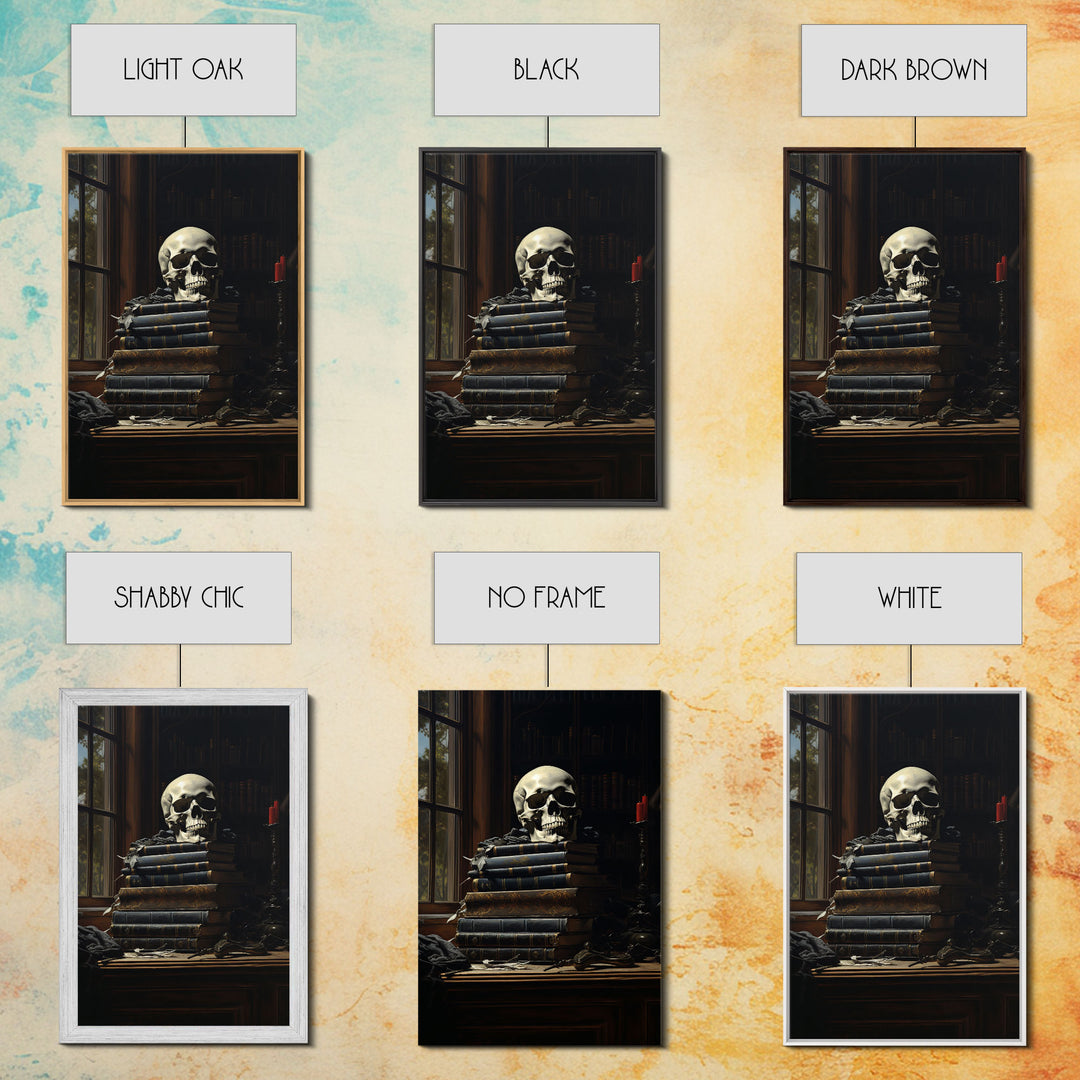 Gothic Victorian Book Shelf With Skull, Vintage Canvas, Art Canvas Print, Dark Academia, Gothic Victorian, Reading Gifts, Halloween Decor