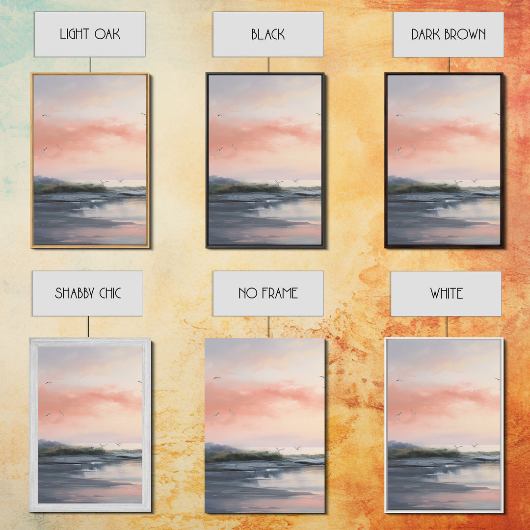 Pink Abstract Coastal Painting Canvas Print Wall Art Vintage Beach Print Girly Apartment Decor Seascape Print, 3 Piece Wall Art, Boho Decor