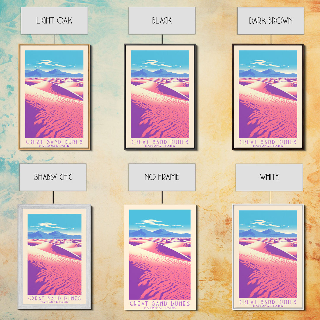 Great Sand Dunes National Park Travel Poster Art, Canvas Print Wall Art, Colorado Travel Art, Midcentury Modern Travel Decor, MCM Wall Art
