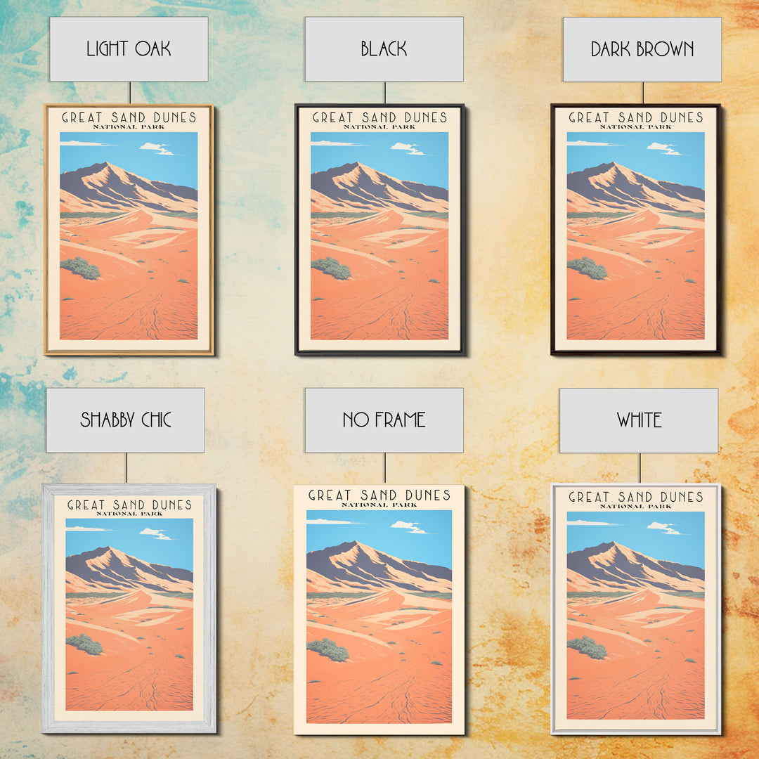 Great Sand Dunes National Park Travel Poster Art, Canvas Print Wall Art, Colorado Travel Art, Midcentury Modern Travel Decor, MCM Wall Art