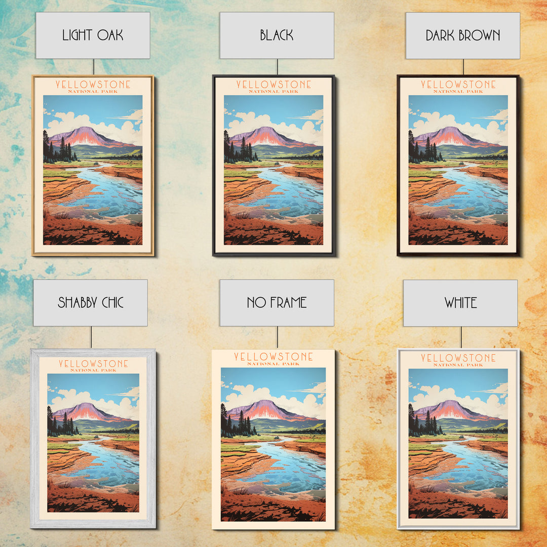 Yellowstone National Park, Wyoming Travel Art, National Park Print, Minimalist Travel Art, Midcentury Modern Retro Style Landscape