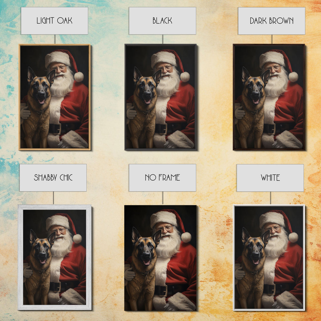 Santa Claus and his Belgian Malinois, Cute Dog Art, Framed Canvas Print, Christmas Art, Christmas Decor, Christmas Art Print, Cute Dog Print
