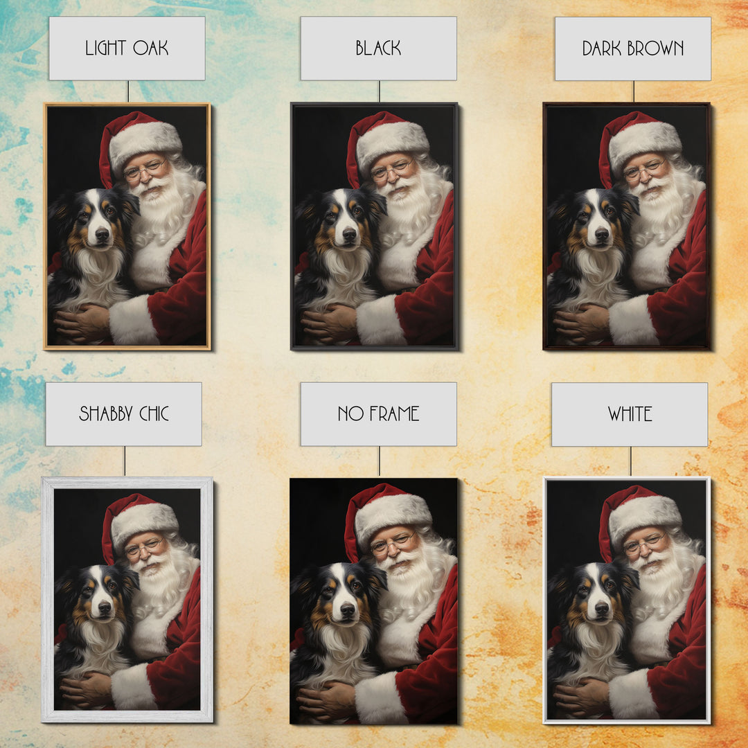 Santa Claus And His Border Collie, Christmas Wall Art, Dog Gift, Christmas Dog, Winter Wall Art, Santa Decor, Santa Art Print, Cute Dog