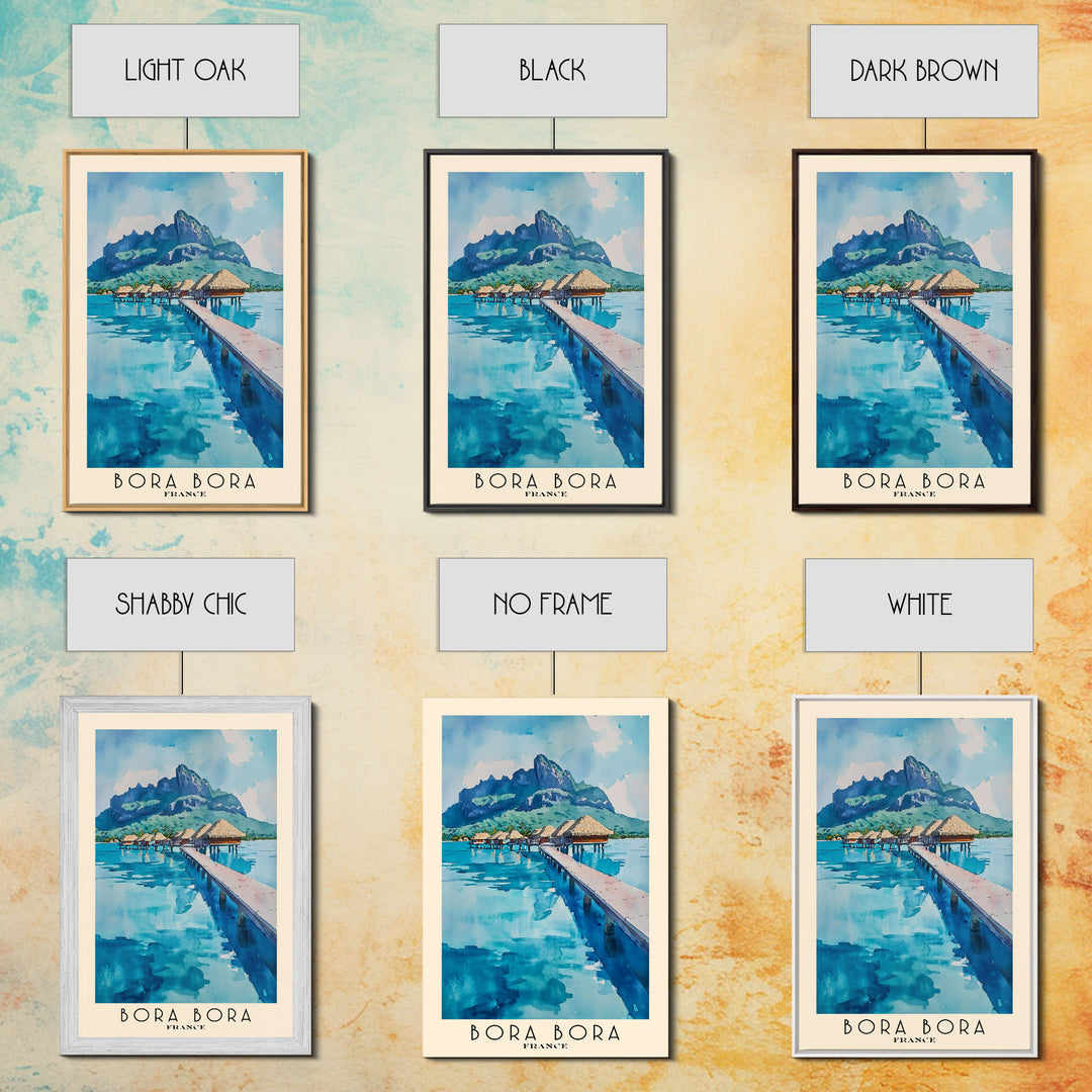Bora Bora, France Watercolor Beach Print, Vacation Gift, France Wall Art, Framed Canvas Print, Framed Beach Painting