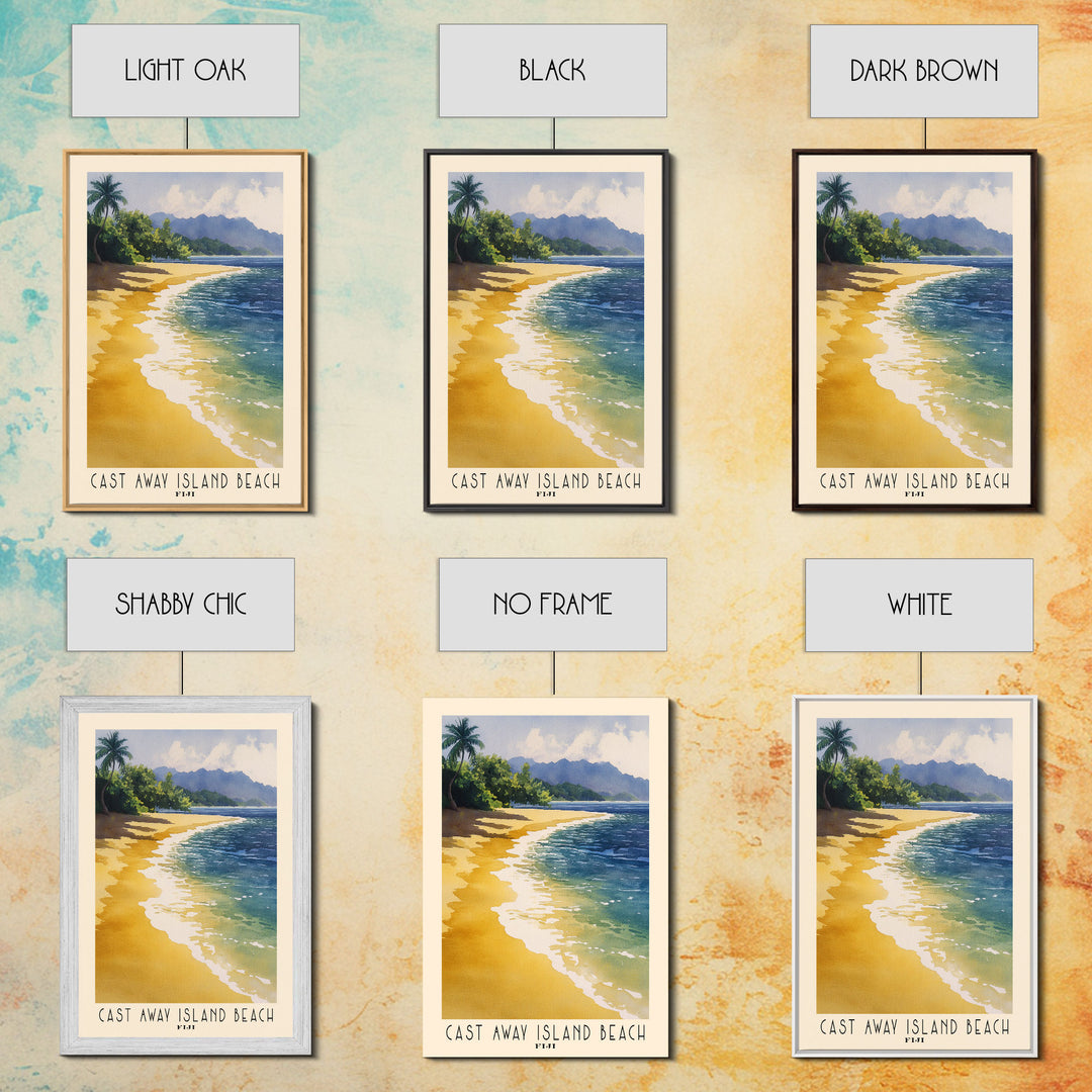 Cast Away Island Beach, Fiji Watercolor Print, Vacation Gift, Fiji Wall Art, Beach Painting, Beach Decor, Large Wall Art, Wood Frame Art