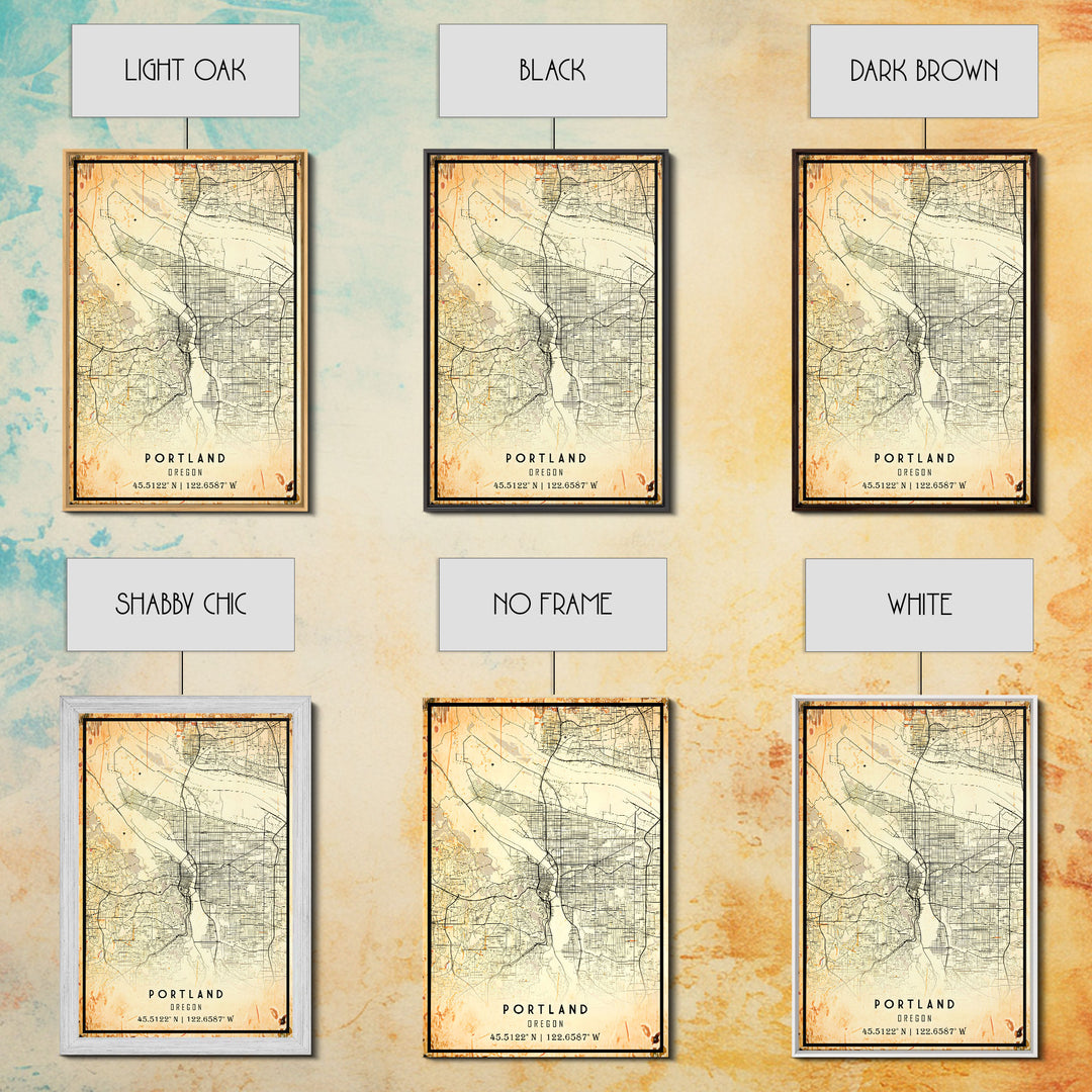 Portland Oregon Street Map, Framed Canvas Art, Oregon United States Road Map Wall Art, Office Wall Art, Portland Wall Decor for Office