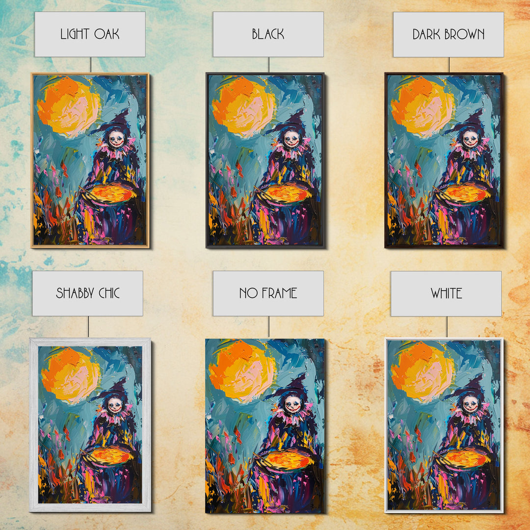Colorful Witch Mixing Potions Framed Canvas Print | Halloween Witch Art | Vibrant Witch Decor for Home | Whimsical Halloween Artwork