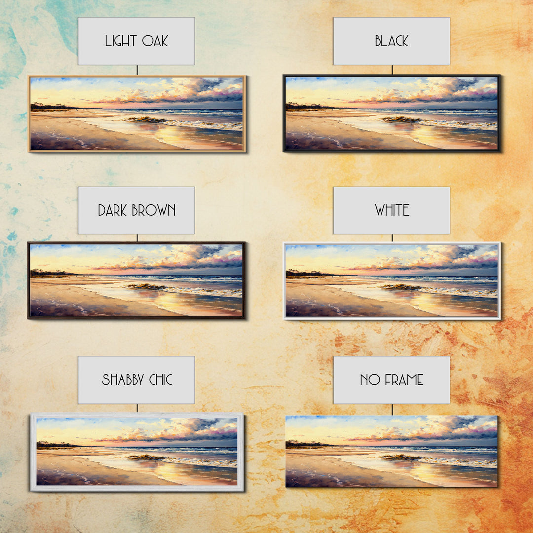 Panoramic Beach Sunset Canvas Print, Watercolor Landscape Framed Art, Whimsical Home Decor, Nature Wall Art, Wide Wall Art