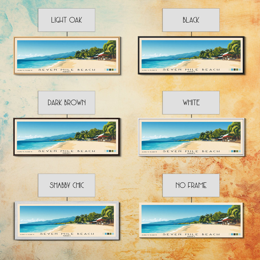 Seven Mile Beach, Jamaica Panoramic Print, Vacation Gift, Jamaica Wall Art, Beach Painting, Beach Decor, Large Wall Art, Wood Frame Art