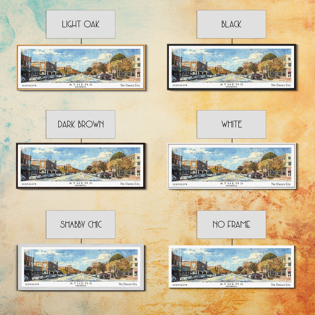 Athens Georgia Panoramic Painting, Watercolor Framed Canvas Print, Scenic City Art, Travel Poster, Home Decor, Wall Hanging, Gift Idea
