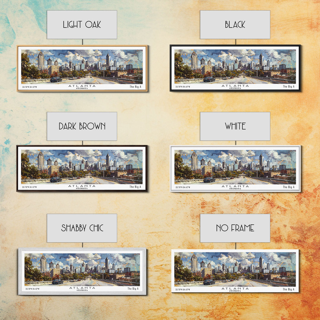 Atlanta Georgia Panoramic Watercolor Painting, Framed Canvas Print, Scenic City Art, Travel Poster, Home Decor, Wall Art, Office Wall Art