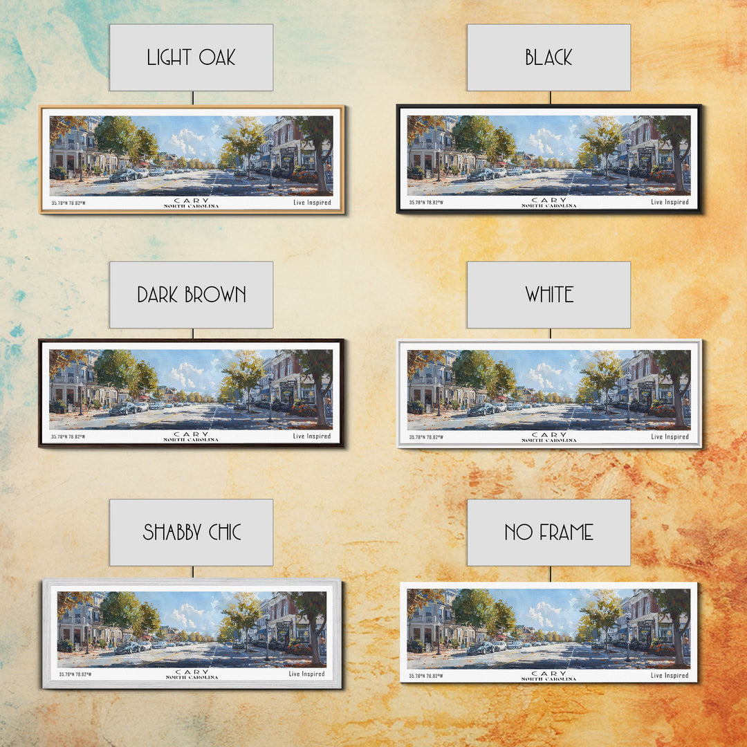 Cary North Carolina Panoramic Watercolor Painting Framed Canvas Print, Travel Poster Art, Home Decor, Picturesque North Carolina Landscape, Living Room Wall Art, Office Decoration, North Carolina Gift