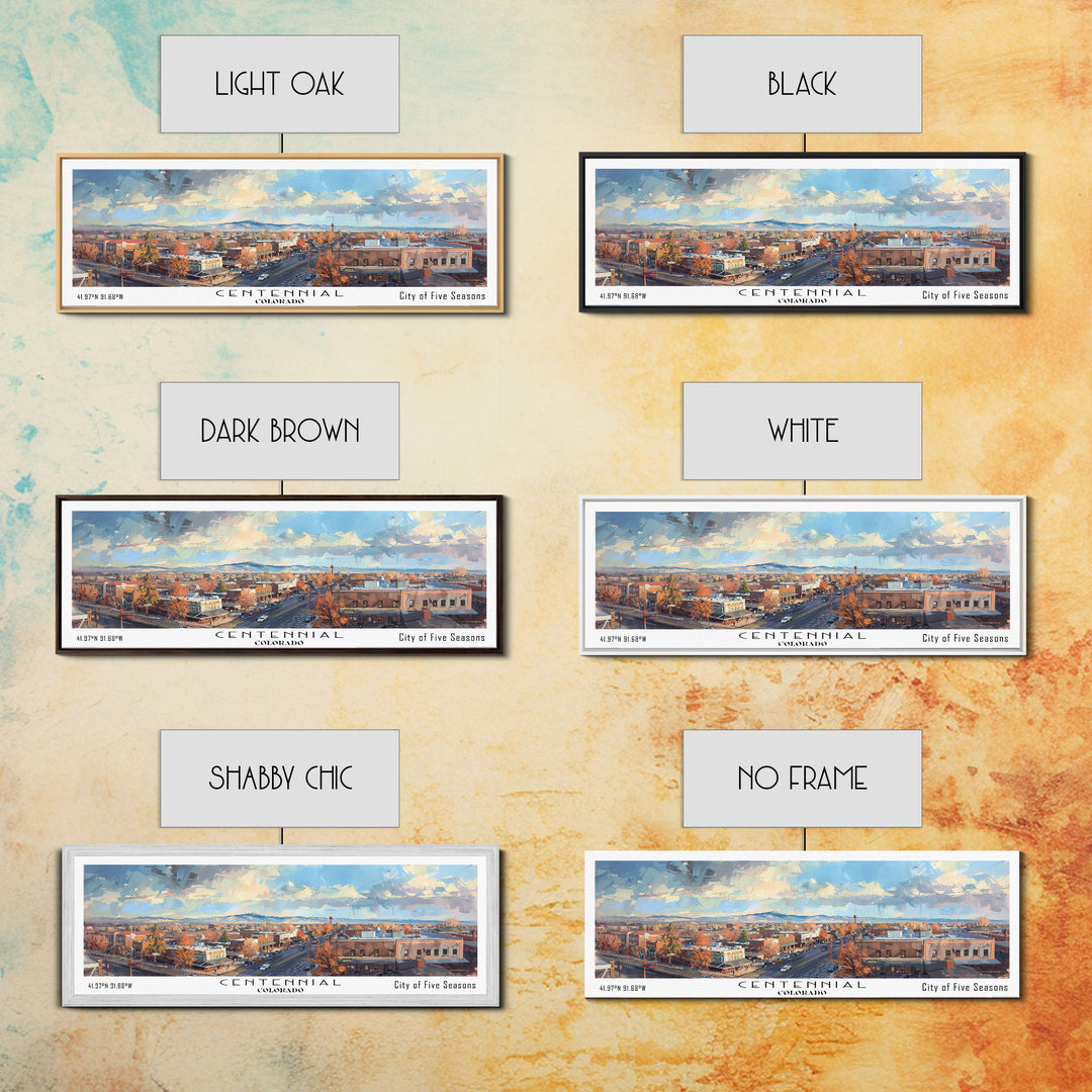 Centennial Colorado Panoramic Watercolor Painting Framed Canvas Print, Travel Poster Art, Home Decor, Mountain Cityscape, Bedroom Wall Art, Office Decoration, Unique Travel Gift