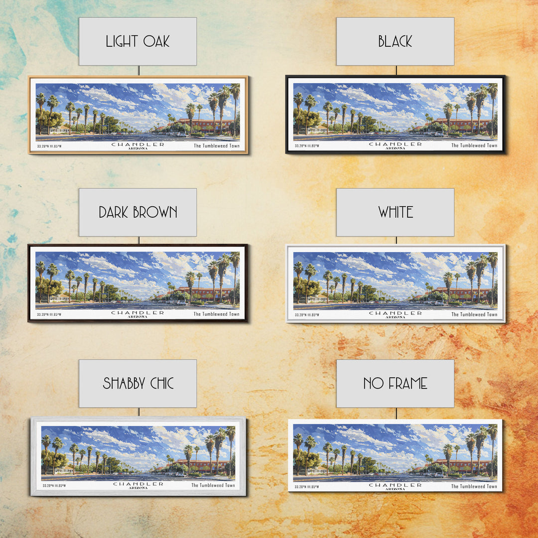 Chandler Arizona Panoramic Watercolor Painting Framed Canvas Print, Travel Poster Art, Home Decor, Vibrant Arizona Cityscape, Living Room Wall Art, Office Decoration, Gift for Art Lovers
