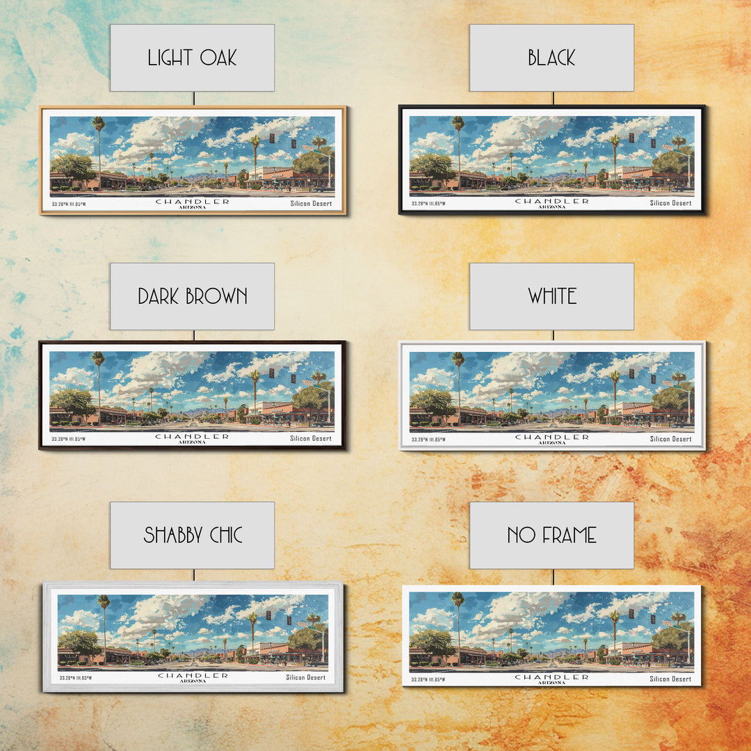 Chandler Arizona Panoramic Watercolor Painting Framed Canvas Print, Travel Poster Art, Home Decor, Desert Cityscape, Bedroom Wall Art, Office Decoration, Unique Travel Gift