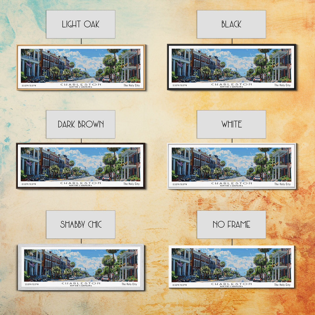 Charleston South Carolina Panoramic Watercolor Painting Framed Canvas Print, Travel Poster Art, Coastal Cityscape, Living Room Decor, Wall Hanging, Office Art, Southern Charm Gift