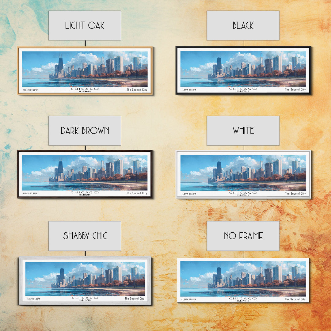 Chicago Illinois Panoramic Watercolor Painting Framed Canvas Print, Travel Poster Art, Urban Landscape, Bedroom Wall Art, Living Room Decoration, Office Wall Art, Windy City Gift