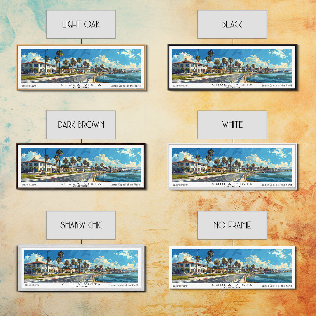 Chula Vista California Panoramic Watercolor Painting Framed Canvas Print, Travel Poster Art, Coastal View, Home Decor, Wall Hanging, Office Art, Gift for Coastal Lovers