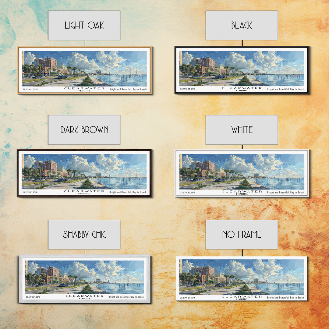 Clearwater Florida Panoramic Watercolor Painting Framed Canvas Print, Travel Poster Art, Coastal View, Home Decor, Wall Hanging, Office Art, Gift for Beach Lovers