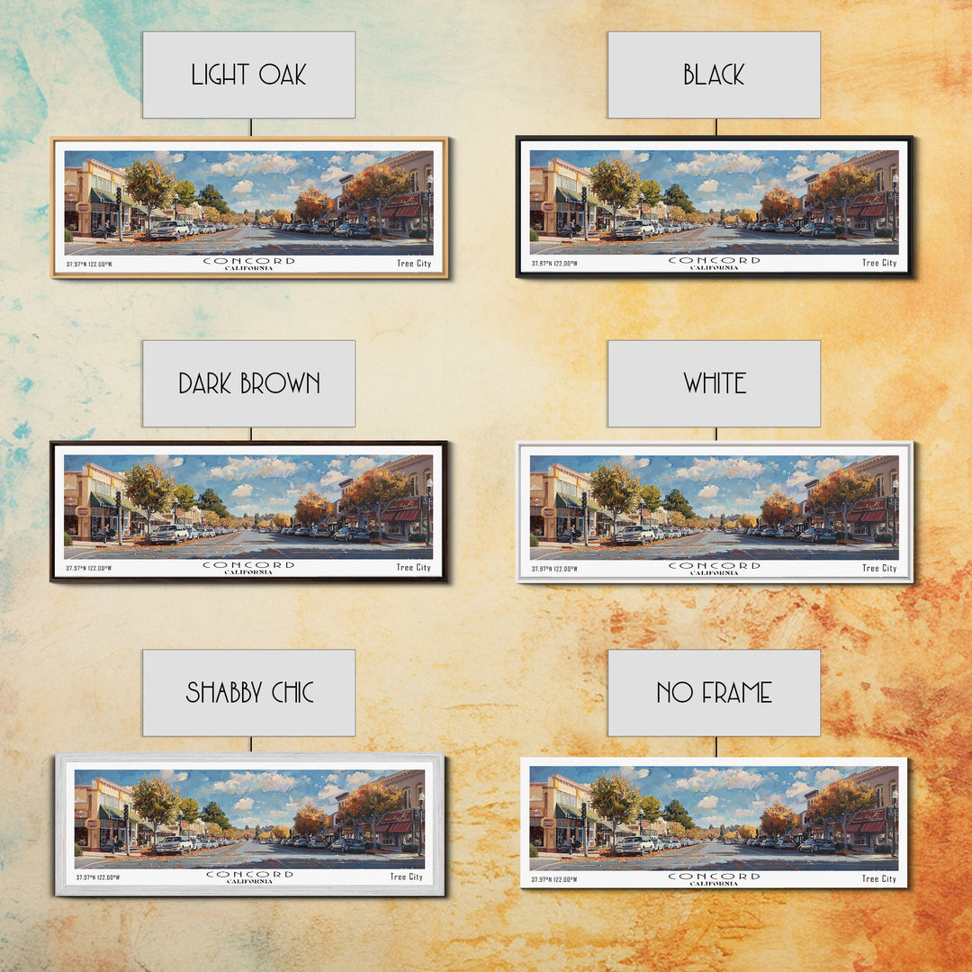 Concord California Panoramic Watercolor Painting Framed Canvas Print, Travel Poster Art, Picturesque Landscape, Living Room Decor, Wall Art, Office Decoration, Unique Travel Gift
