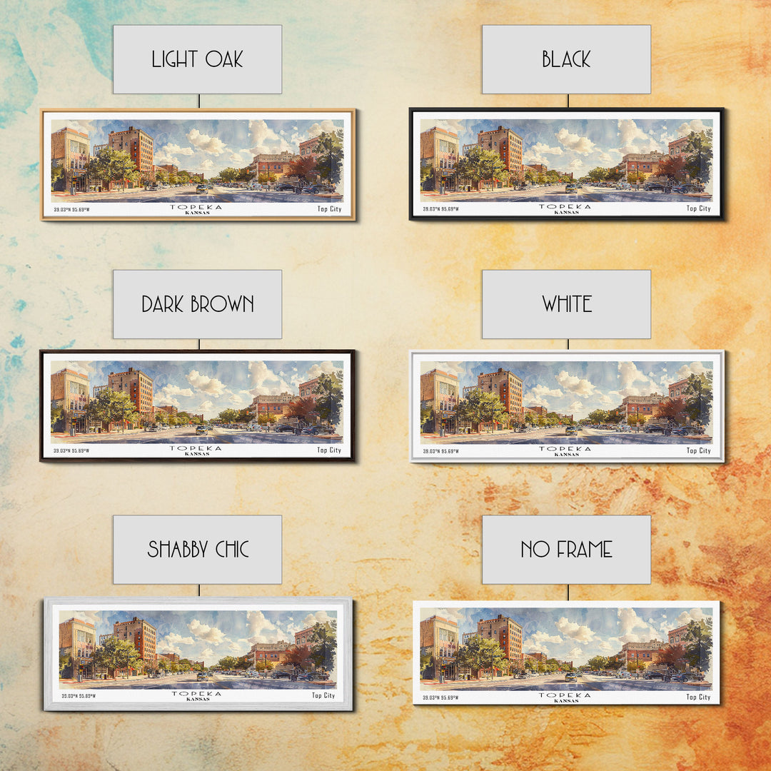 Topeka Kansas Panoramic Wall Art, Framed Canvas Print, Vintage Style Travel Poster, Home Decor, Artistic Office Piece, Unique Gift Idea