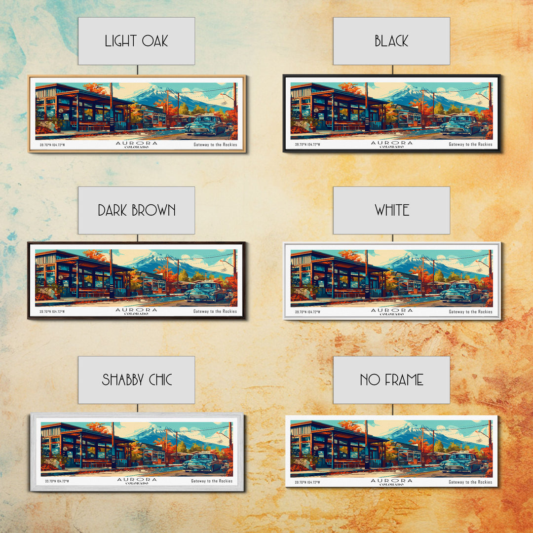 Aurora Colorado Panoramic Painting Framed Canvas Print, Mid Century Modern Art, Pop Art Style, Travel Poster, Wall Art Decor, Retro Style