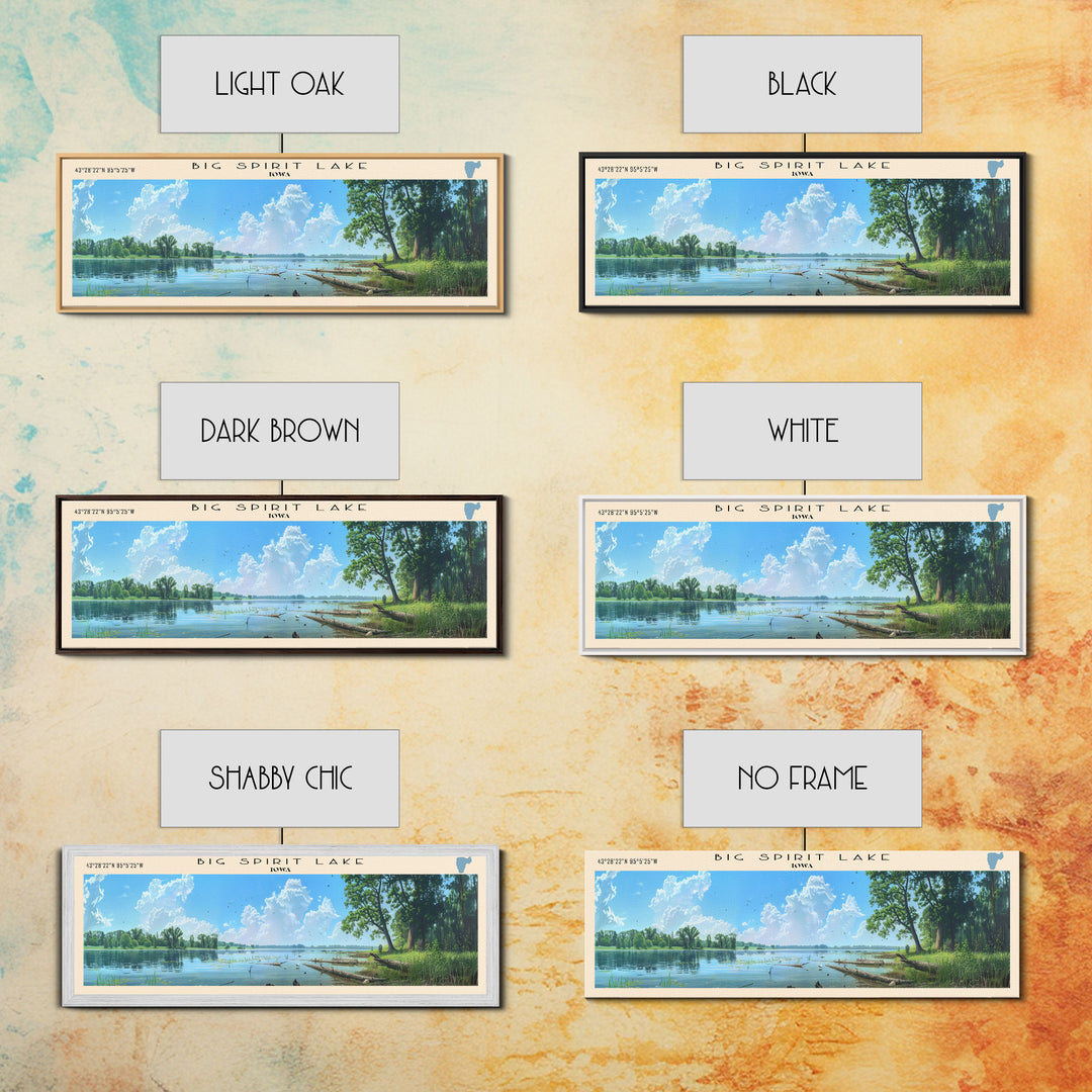 Big Spirit Lake Iowa Framed Canvas Print, Panoramic Lake House Decor, Scenic View, Travel Poster, Rustic Art, Lake Painting