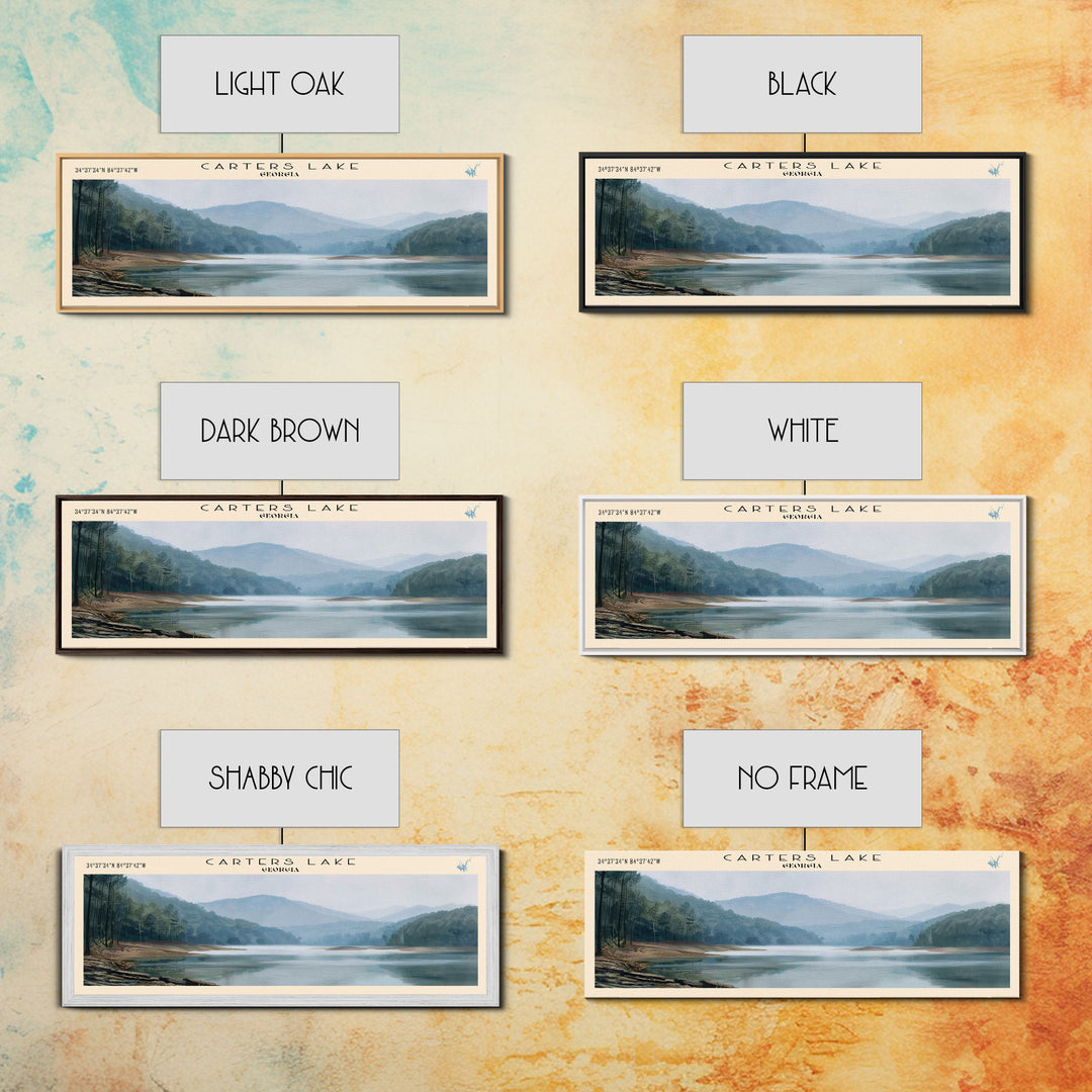 Carters Lake Georgia Framed Canvas Print, Panoramic Lake House Decor, Wall Art, Travel Poster, Rustic Lake Painting, Nature Art