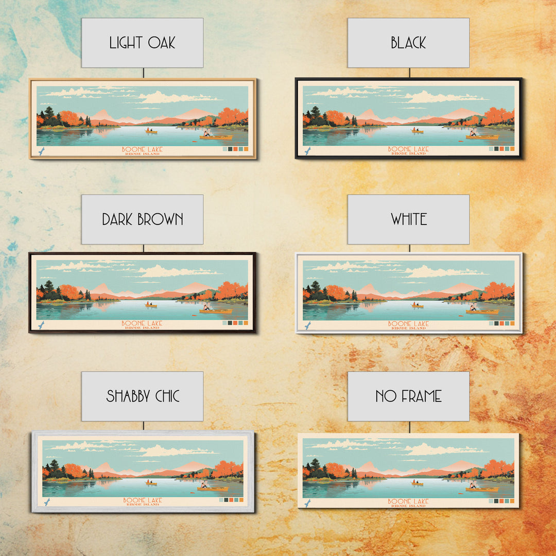 Boone Lake Rhode Island Framed Canvas Print, Panoramic Travel Poster, Midcentury Modern Wall Art, Pop Art, Nature Bedroom Decor, Scenic Lake House Art