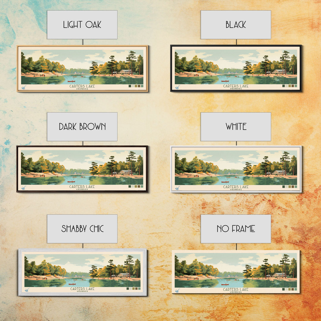 Carters Lake Georgia Framed Canvas Print, Pop Art Panoramic Travel Poster, Midcentury Modern, Wall Art, Scenic Nature Painting, Bedroom Decor, Living Room Art