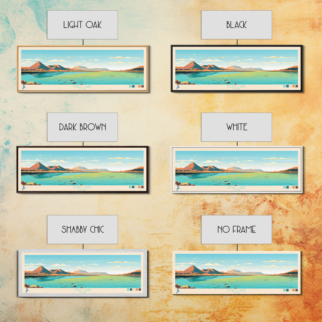 Utah Lake, Utah Framed Canvas Print, Panoramic Lake House Decor, Midcentury Modern Art, Pop Art, Travel Poster, Bedroom Wall Art