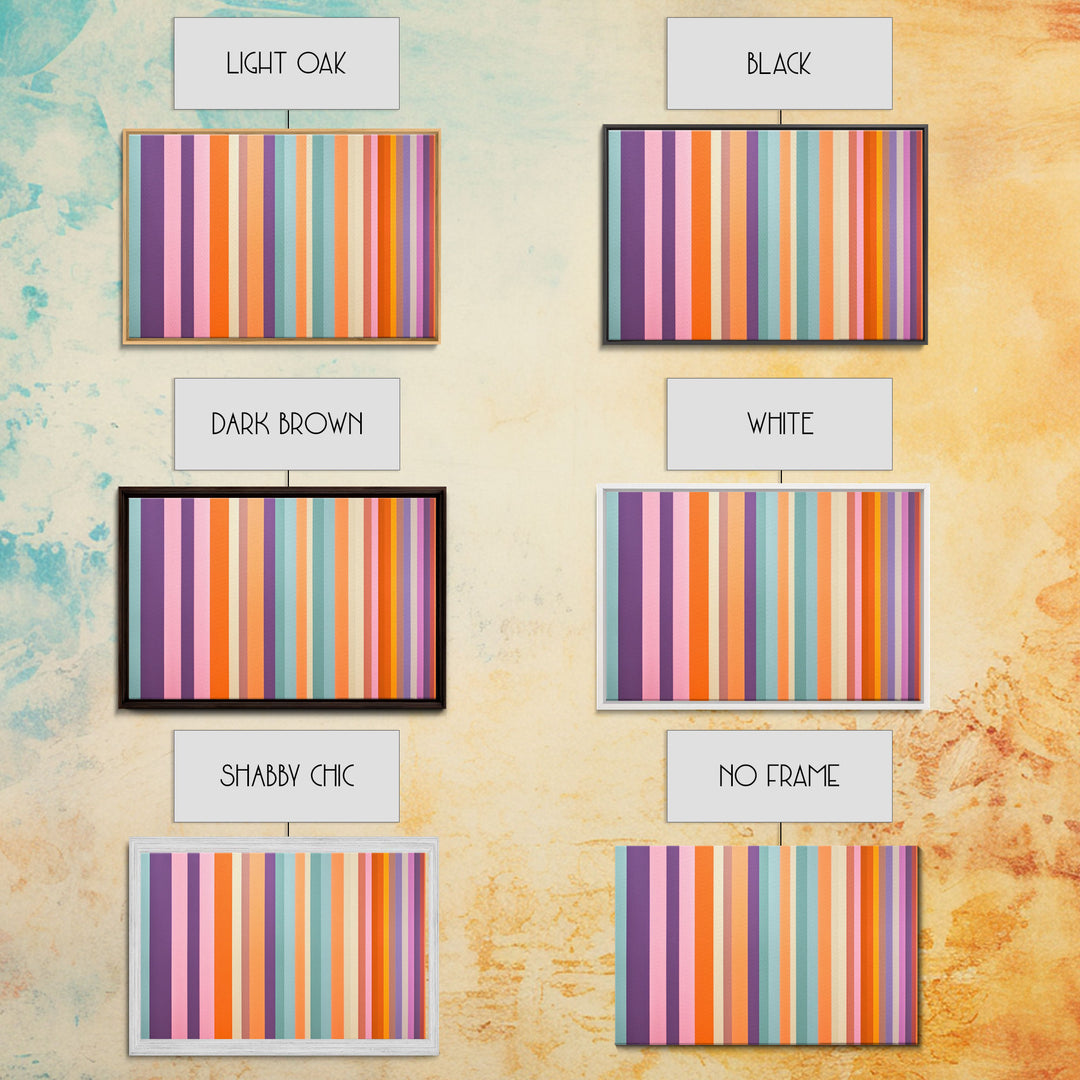 Line Art - Bright Colors - Vertical Stripes - Mid Century Modern Artwork - Large Framed Panoramic Canvas- Abstract Geometric Wall Decor